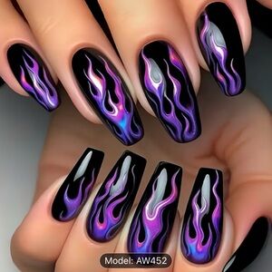 Designer Premium Black & Purple Flame 24 Pcs Press on Nails